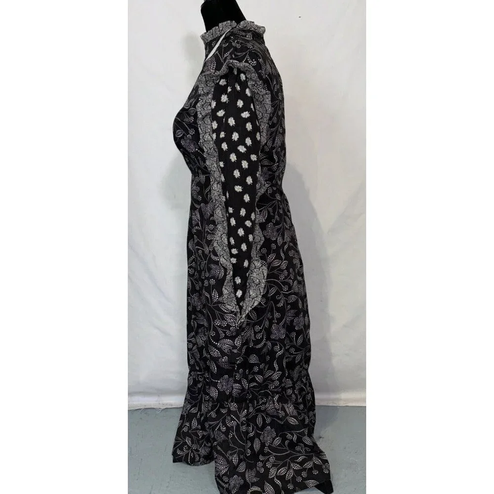 NWT Isabel Marant Etoile Black White Floral Dress Ruffles  Zip Long Sleeve Sz 36 - Picture 4 of 16